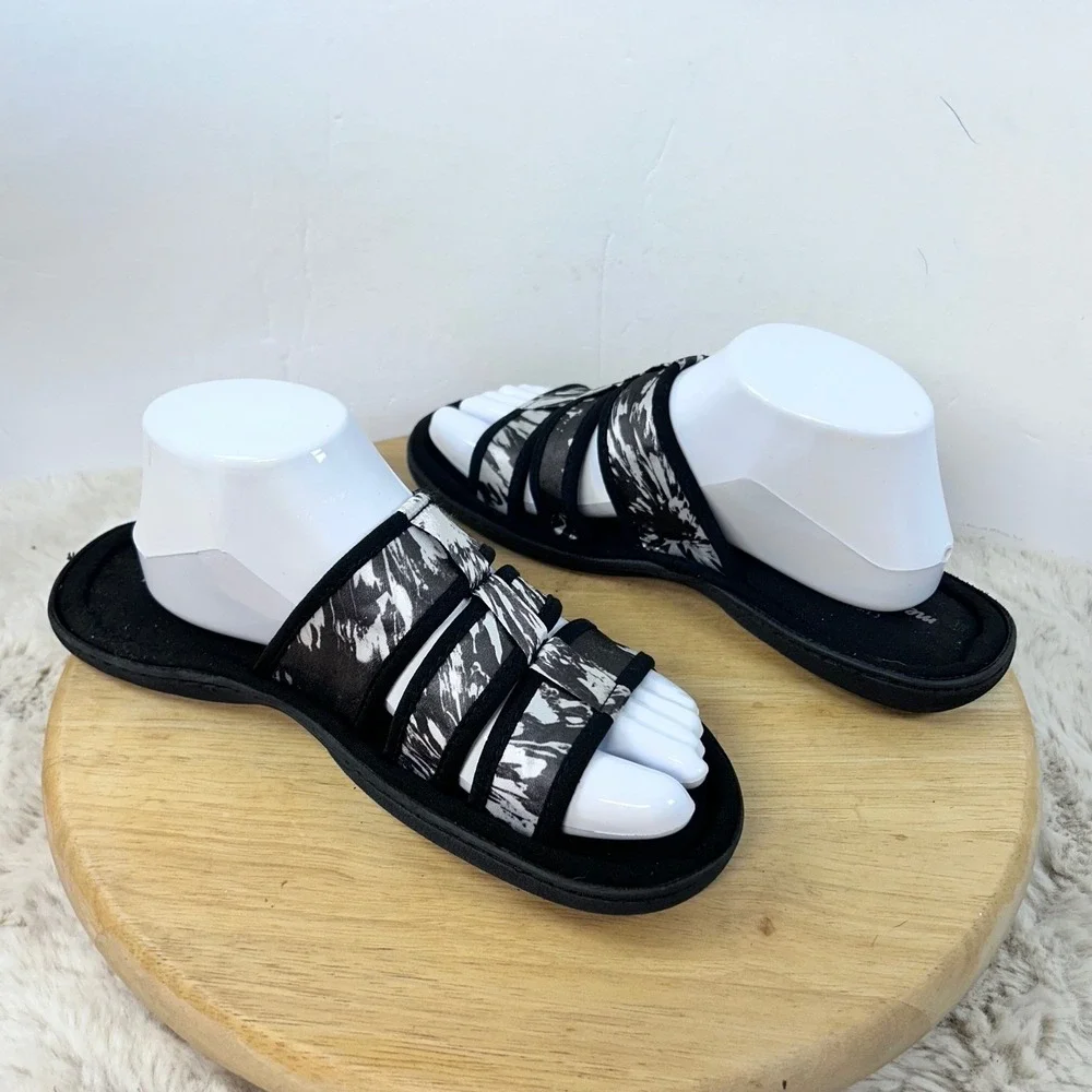 Avon Memory Foam‎ Cushion Walk Slides Comfort Sandals Black White M (7-8)